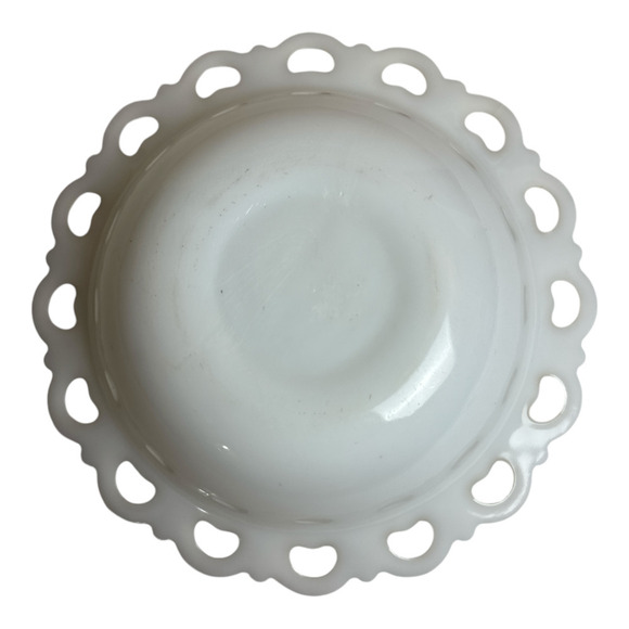 2 PC Anchor Hocking White Milk Glass Lace Edge Serving Plate & Bowl - Picture 9 of 11